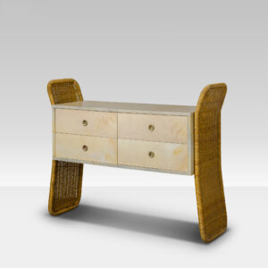 Rattan and Parchment Chest of Drawers, 1970s