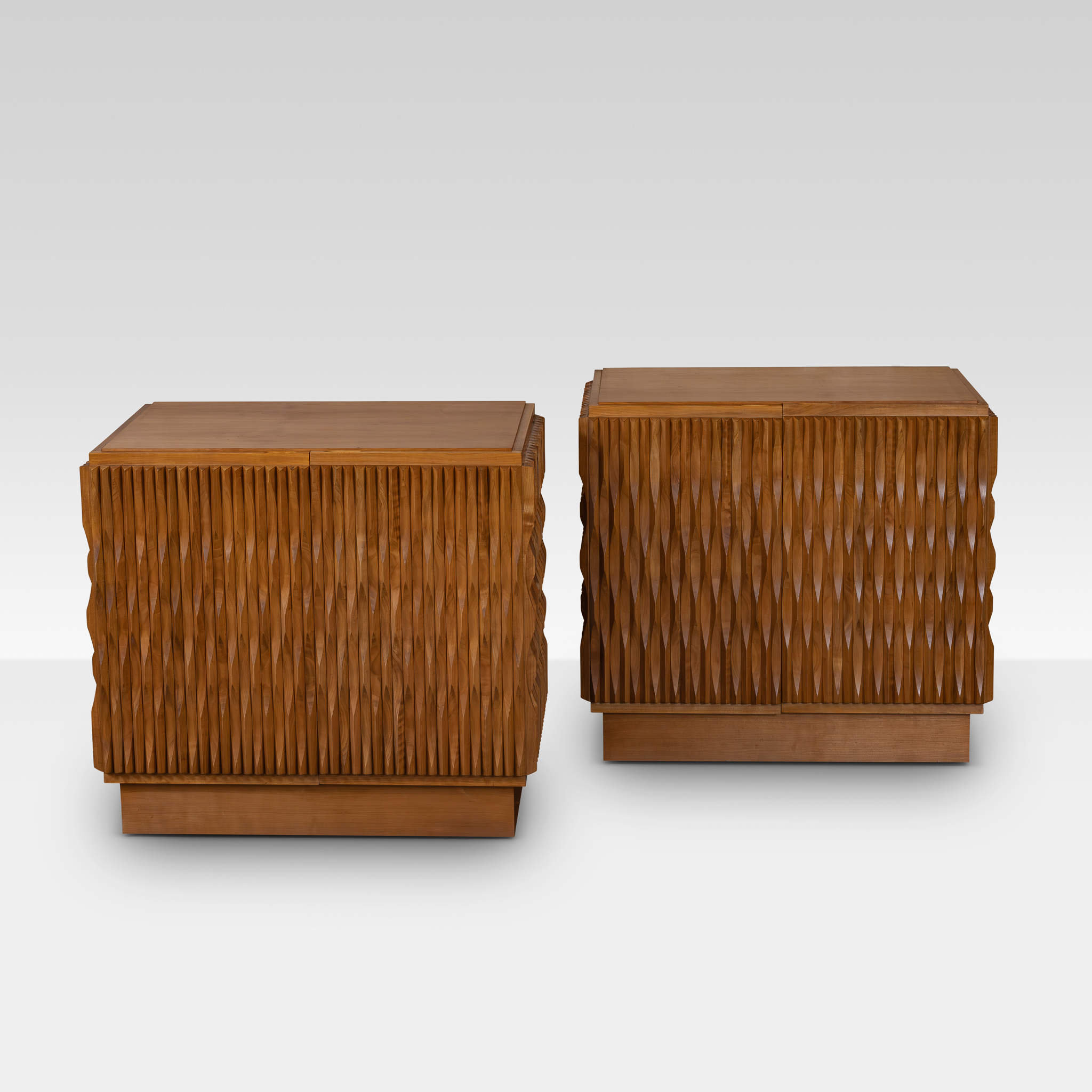 F Edition Wood Sculptural Pair of Cabinets