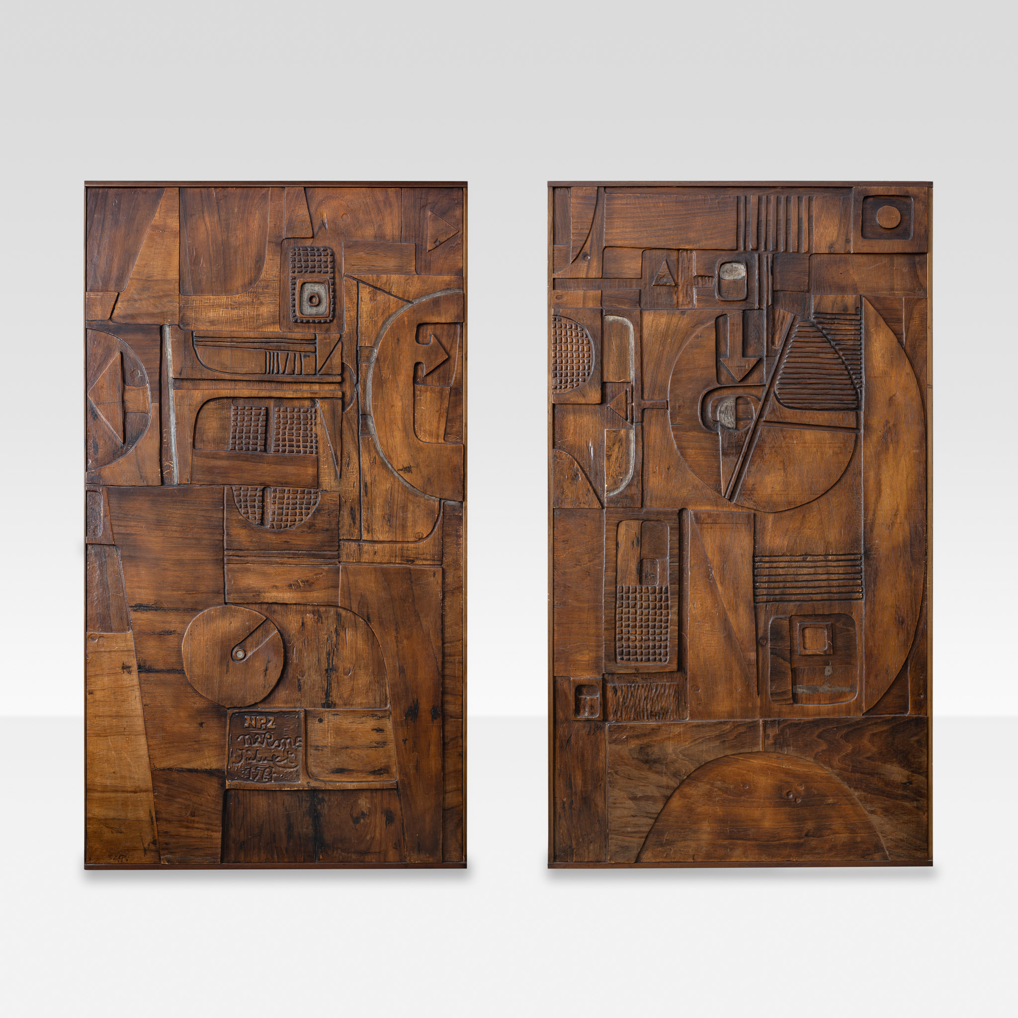 Nerone & Patuzzi for Gruppo NP2, Pair of Decorative Wood Panels Italy 1967