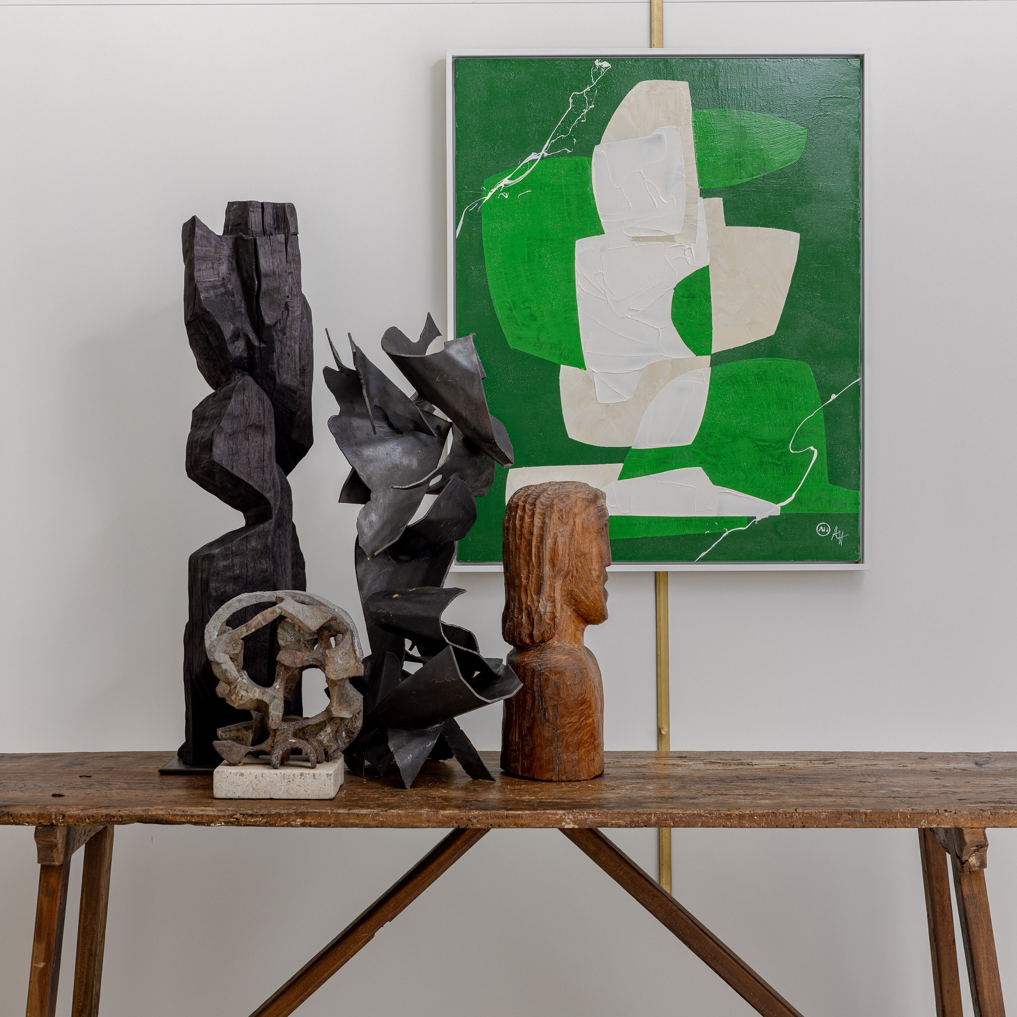 Abstract Metal Sculpture, Marble Base, Italy 1970s - Image 5