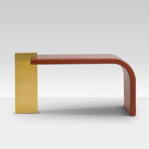 Brass and Leather Console Table, Italy 1970s