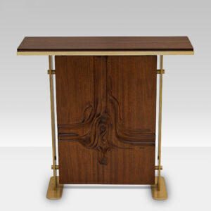 Contemporary Brass Console | 1970s Wood Sculptured Panel