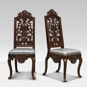 Pair of Late19th-Century Chippendale Chairs | Silver Leather