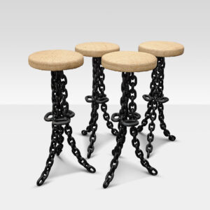 Set of Four Bar Stools | Iron Chain | France 1960s